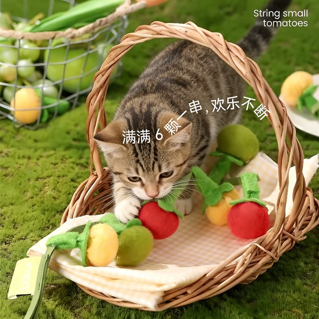 Brinquedo de gato pequeno tomate caqui corda provocando gato vara gato auto-feliz alívio do tédio ferramenta útil resist