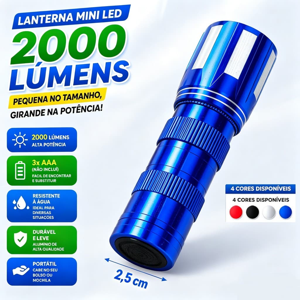 Presente Lanterna Mini Alumínio LED Luz Forte | Compacta Portátil Pilha AAA | Acampamento Ciclismo Emergência
