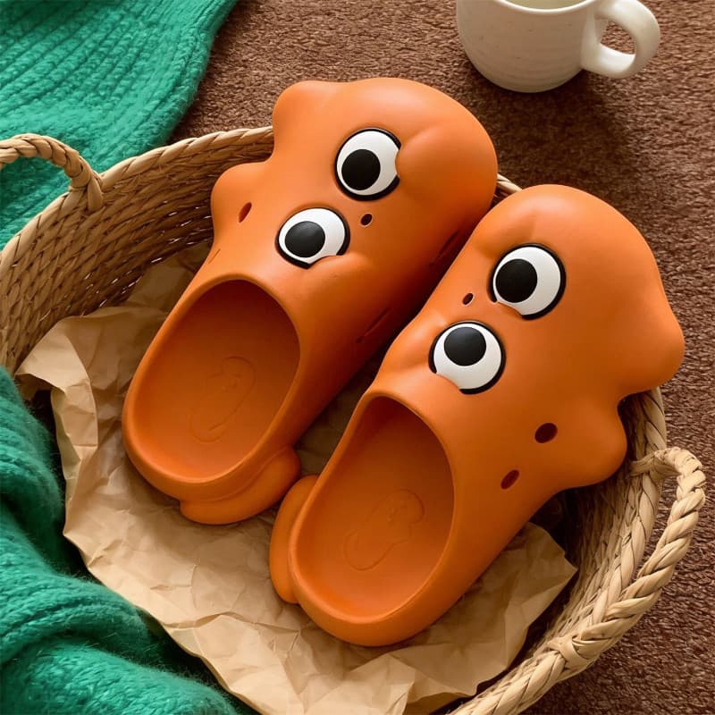 Tamancos de gatinho engraçados, sandálias de gato de olhos grandes únicas e versáteis, sapatos de praia de sola macia e
