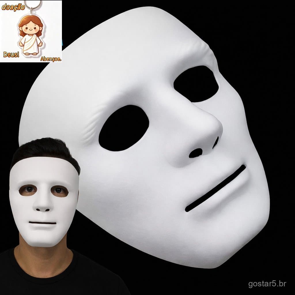 KIT 3 - Máscara Branca Sem Face Lisa Halloween Carnaval Fantasia