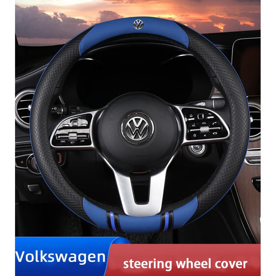 Capa de volante de couro para Volkswagen, capa de volante para automóvel, capa de volante para todas as estações, capa d