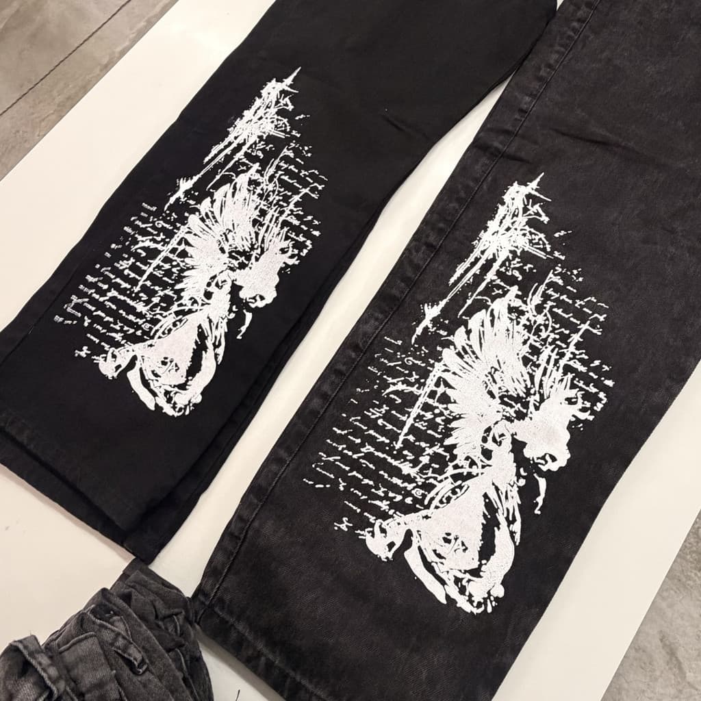 Calça Jeans Masculina Balão Baggy Streetwear Casual Estiloso Com Anjo Diferenciada