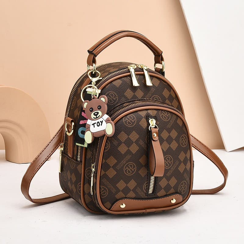Mini Mochila Feminina Casual Bolsa De Ombro Couro PU Com Fecho De Zíper