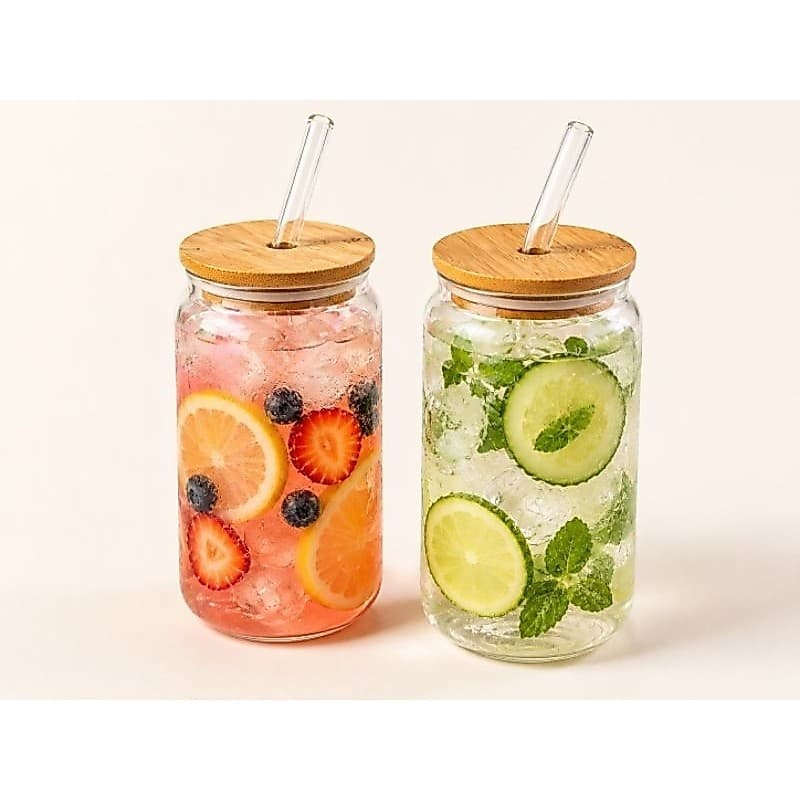 Copo De Vidro Com Canudo e tampa de Bambu Não derruba líquido vedação-Capuccino Bebiba Drinks verão inverno