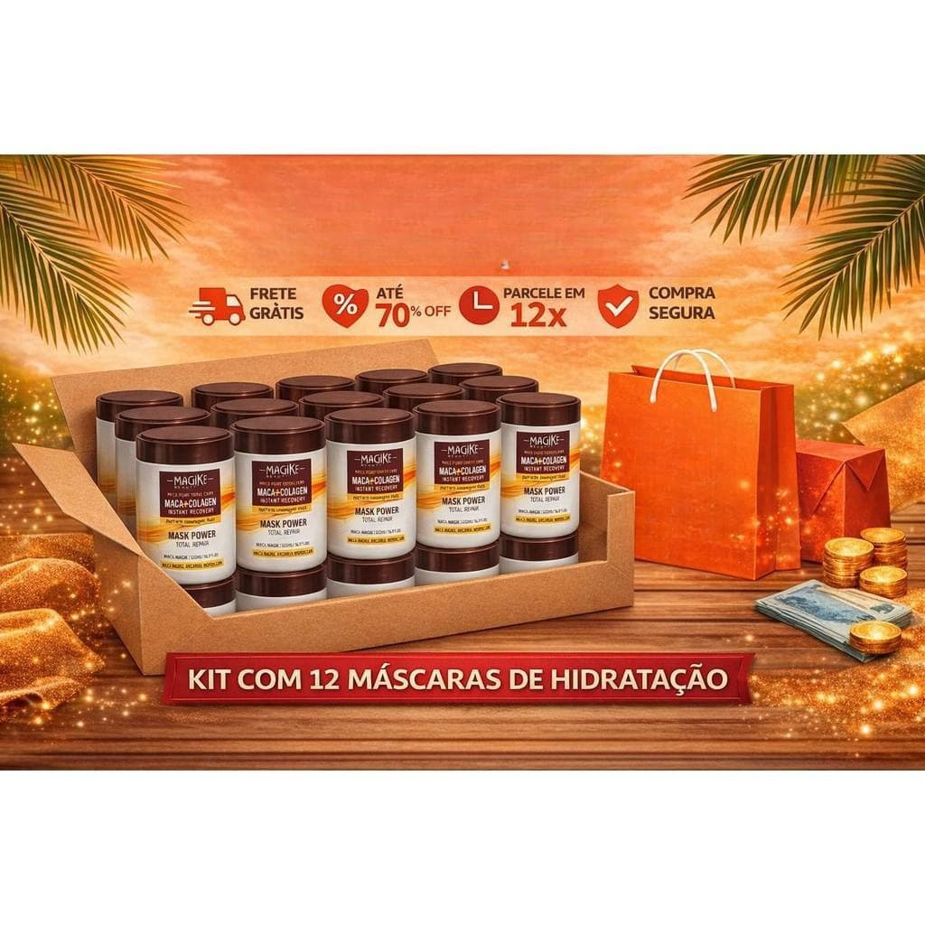 12 Super kit para revenda – máscara 500g Maca Macadâmia Colágeno – Nutrição, Reconstrução, Liso absoluto