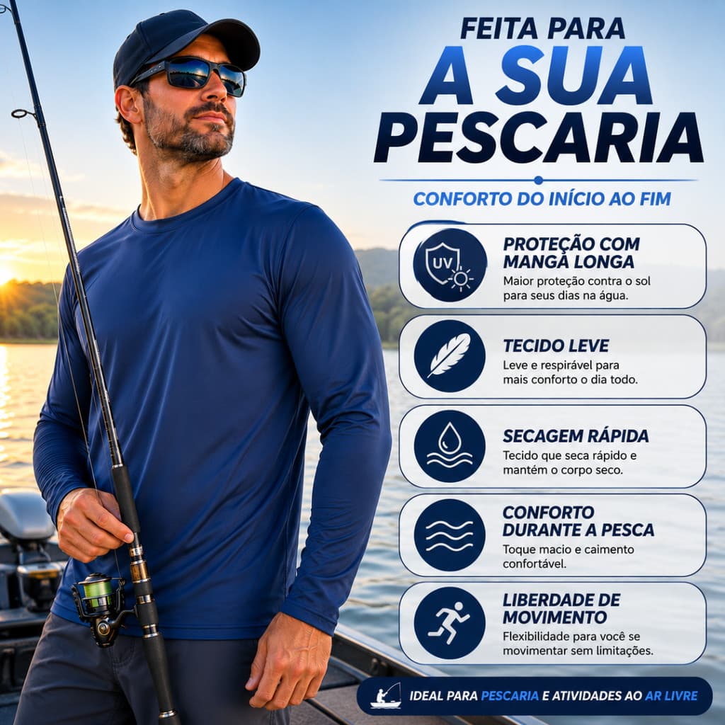 Camisa Térmica UV50+ Masculina Pesca Praia Trilha Manga Longa Segunda Pele