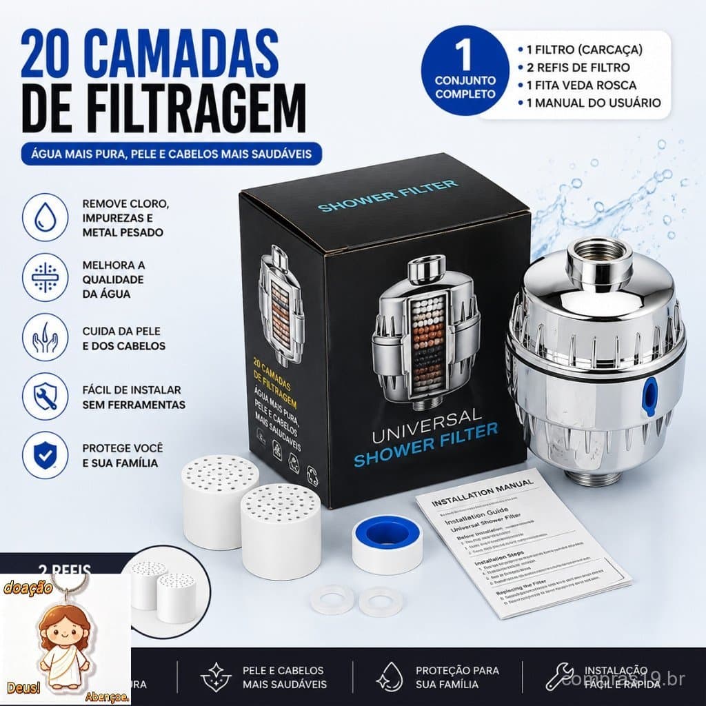 Filtro Purificador De Água Para Chuveiro 20 Camadas Remove Cloro purificador de chuveiro