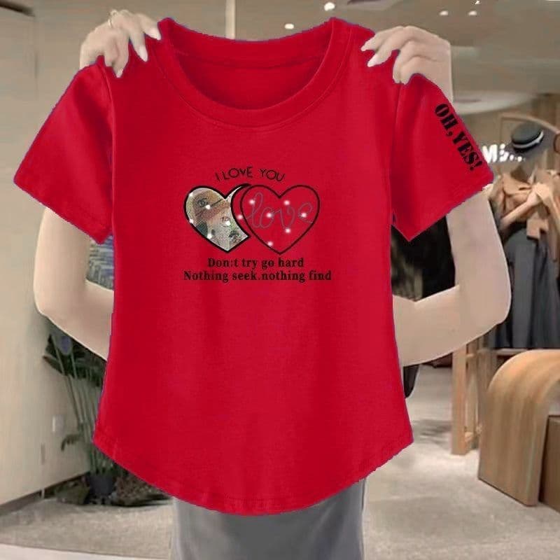 Camiseta de manga curta feminina verão 2026 novo estilo solto simples Casual em torno do pescoço impresso All-Match mais