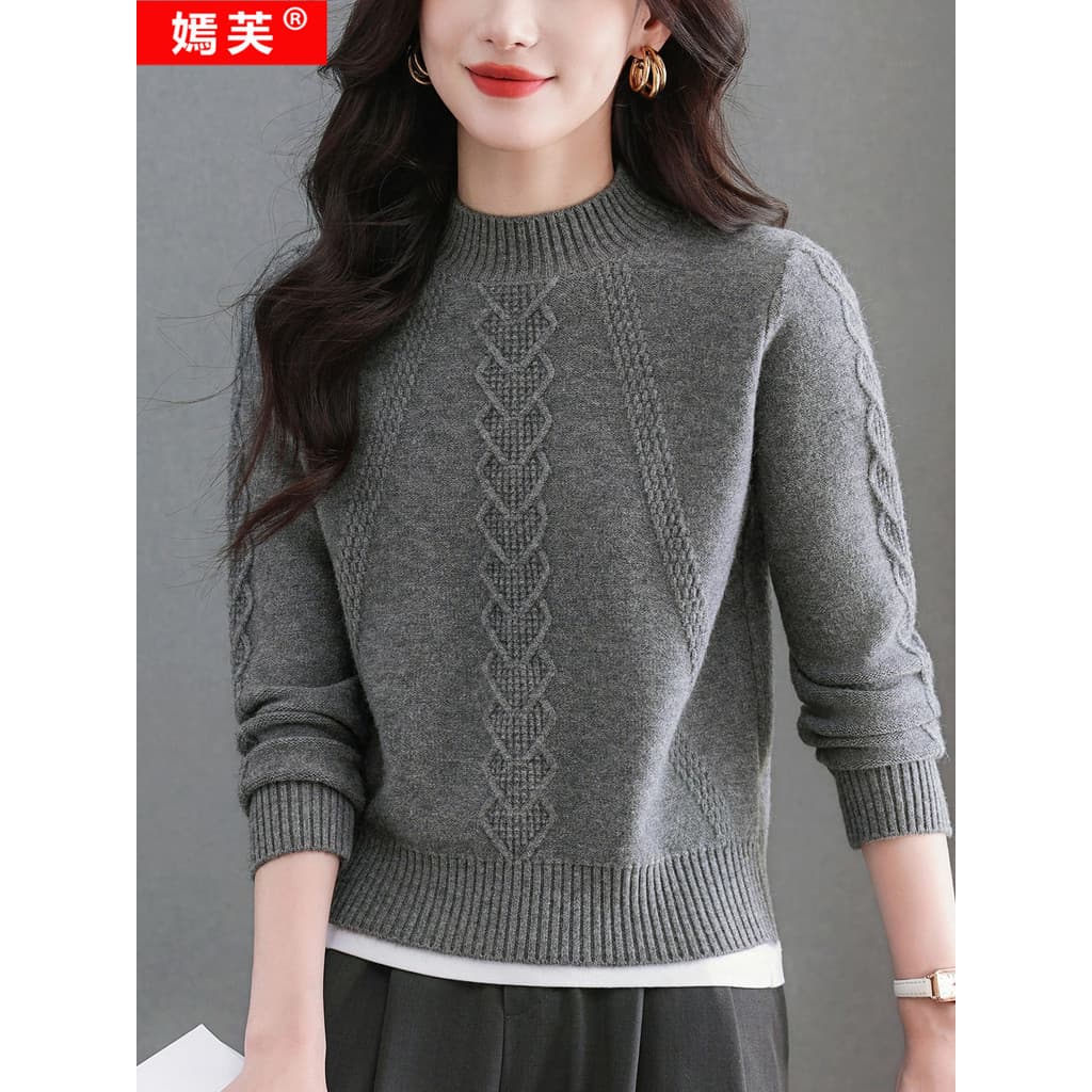 Yanfu novo estilo malhas femininas outono inverno meia gola alta camisola curta solta moda camisa de fundo interno