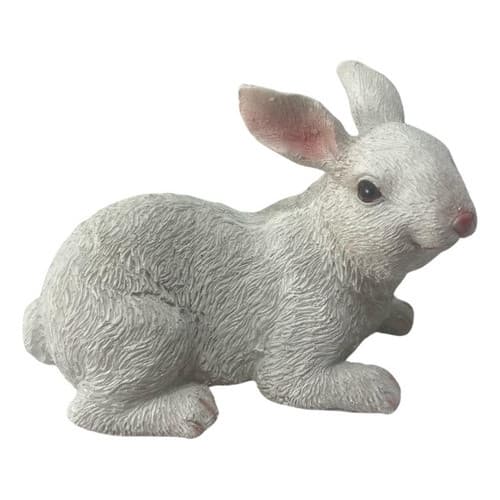 Coelho Resina Vida deitado Branco Enfeite Decorativo 16cm