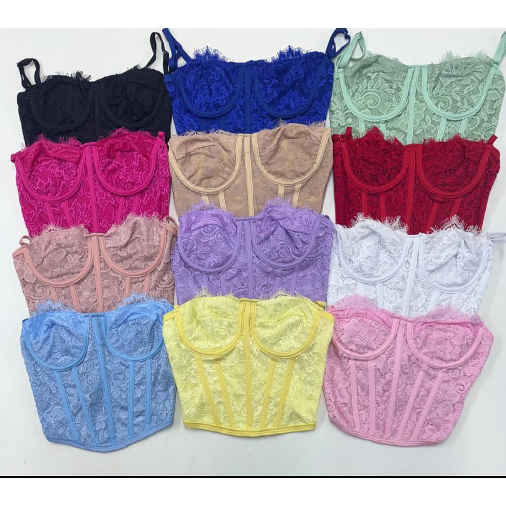 Cropped Feminino Corset Renda Corselet com alcinha