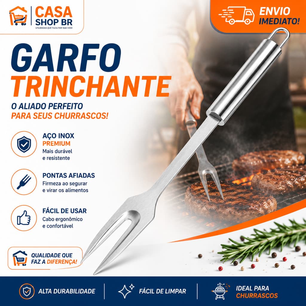 Garfo Trinchante Para Churrasco Aço Inox Cabo Longo Para Carnes Grelha Cozinha