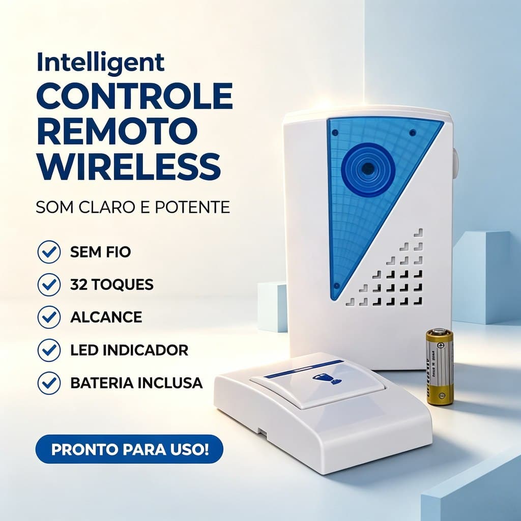 Campainha Sem Fio LED 50m Chamada Idoso Design Moderno Fácil Instalação Receptor Parede Transmissor Pilha