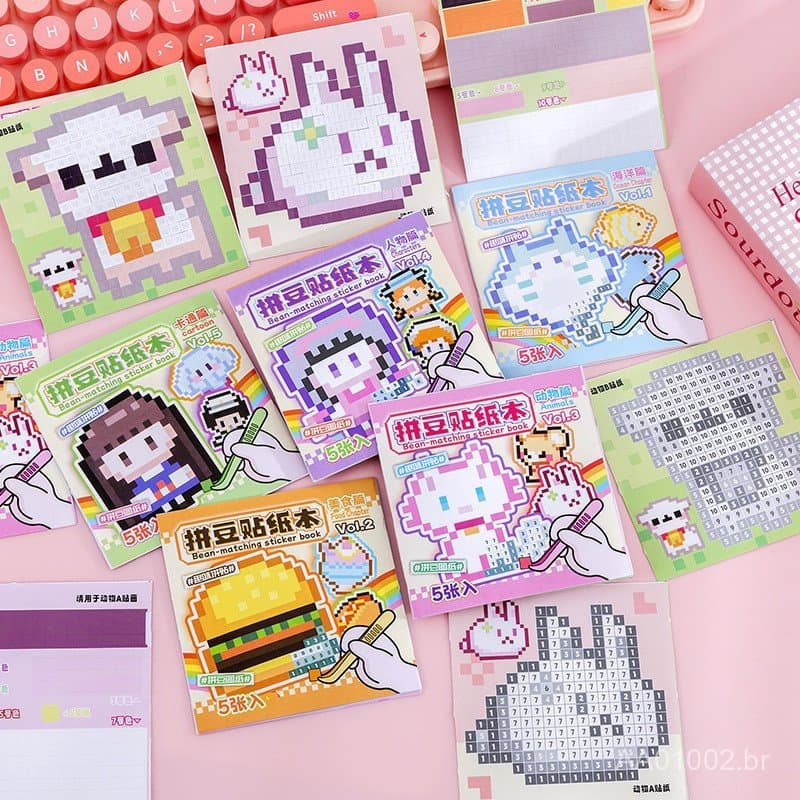 Novo produto: Livro de adesivos estilo pixel para meninas e crianças, adesivos DIY de desenhos animados de alto valor, m