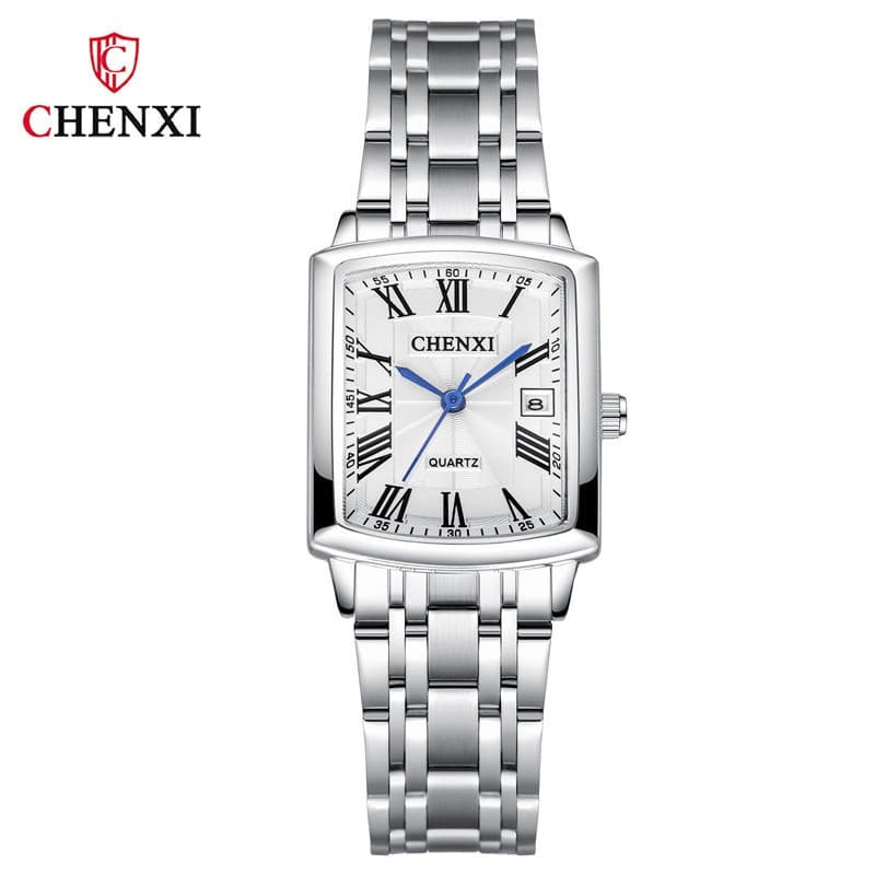 Moda Quadrada Relógio De Pulso Feminino Elegante Casual Quartzo Com Data Cinto De Aço Pulseira De Prata Relógios Para Mu