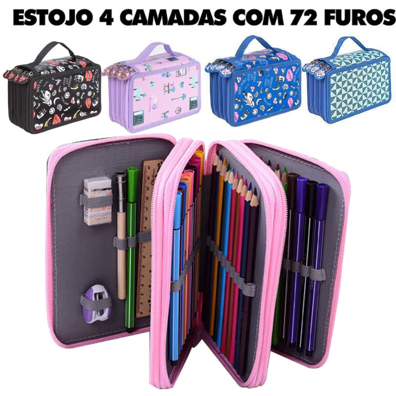 Estojo Box/Estojo 100 Pens/Estojo Escolar 72 Furos Com 4 Camadas/ Estojo Quadrado/Estojo De Lápis De Grande Para Meninas