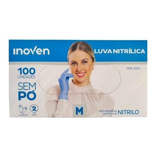 Luvas Descartáveis Nitrílicas Antiderrapantes Azul Tamanho M Inoven 100 Unidades