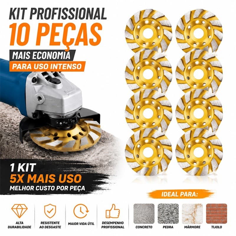 Kit 10 Discos Diamantados Desbaste Para Concreto Esmerilhadeira 100mm x 22mm