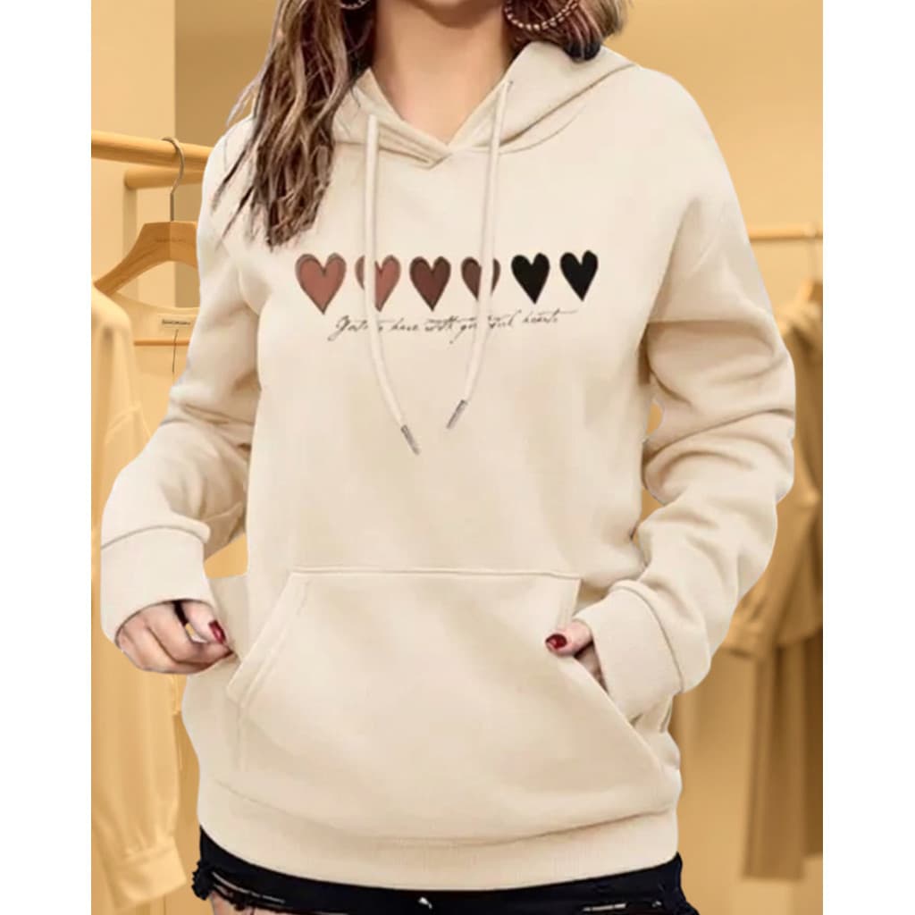Moletom Corações Feminino Adulto Blusa De Frio Tumblr Casaco Com capuz e Bolso Algodão Premium Tendencia