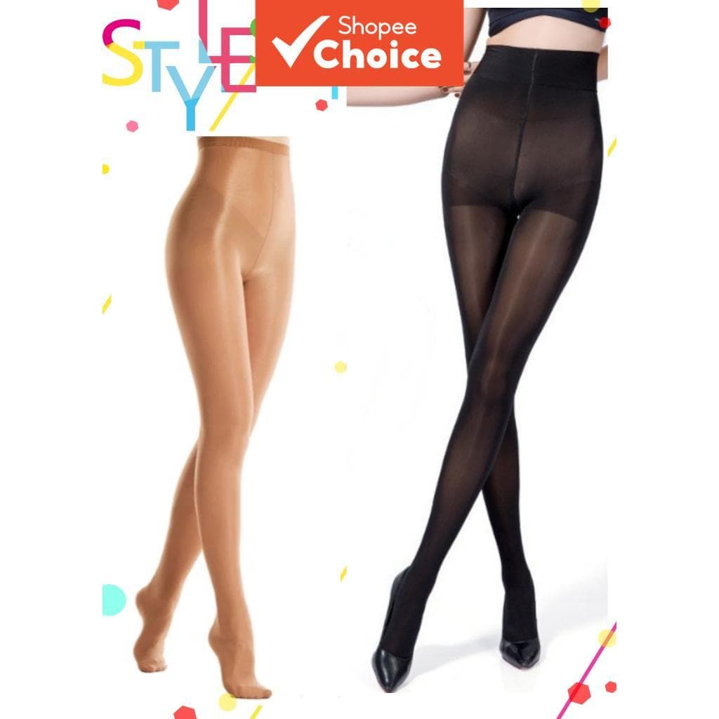 Meias-calças Brilhantes de Óleo de Cavalo para Mulheres 2 Unidades – 1 Nude + 1 Preta, Meia-calça de Cintura Alta com