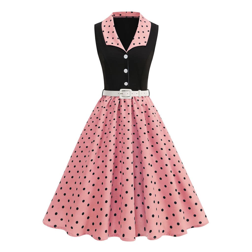 Elegante Peter Pan Colarinho Verão Retalhos 50s Pinup Vestidos Sem Mangas Algodão Uma Linha Alargamento Chá Vintage Casu