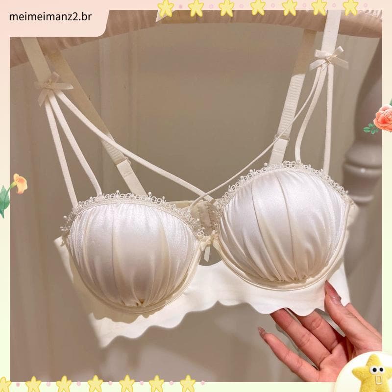 Fragrância pêssego novo estilo High-End cetim em camadas meninas roupa interior seios pequenos reunidos olhar grande sem