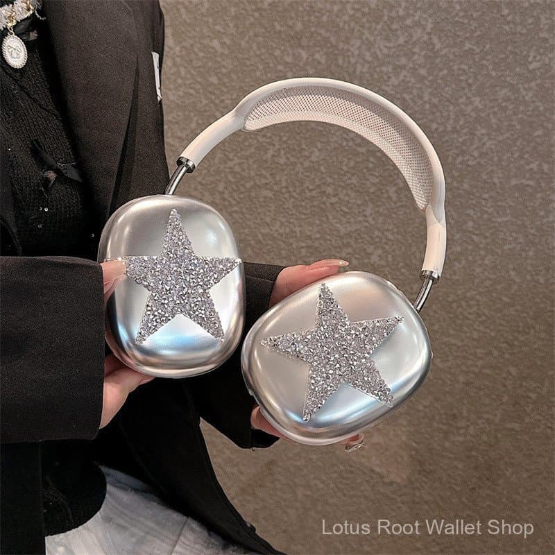 Capa protetora brilhante em formato de estrela de cinco pontas para Apple AirPods Max, capa protetora para fones de ouvi