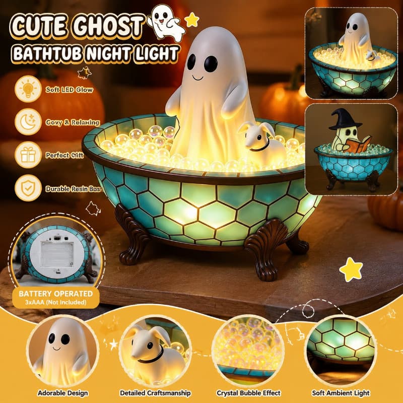 Bonito Fantasma Banheira Luz Noturna 3D LED Lâmpada De Mesa Com Base De Resina Ambiente Suave Para Quarto De Crianças De