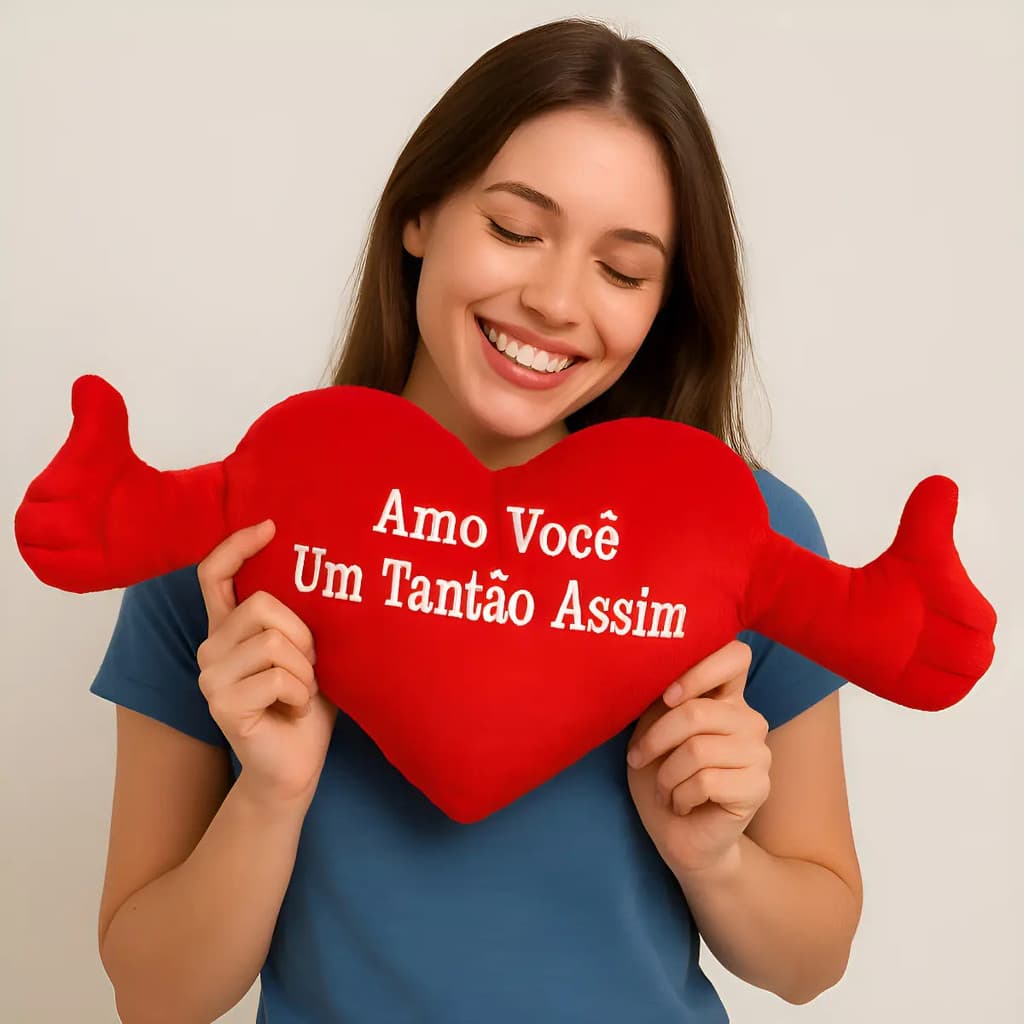Com formato de coração de pelúcia de mão, eu te amo gosta disso, tamanho P
