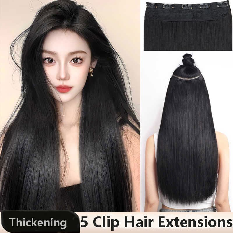 Extensões de cabelo liso de 40cm/50cm/60cm - Peruca invisível espessa de 160g com 5 clipes para volume