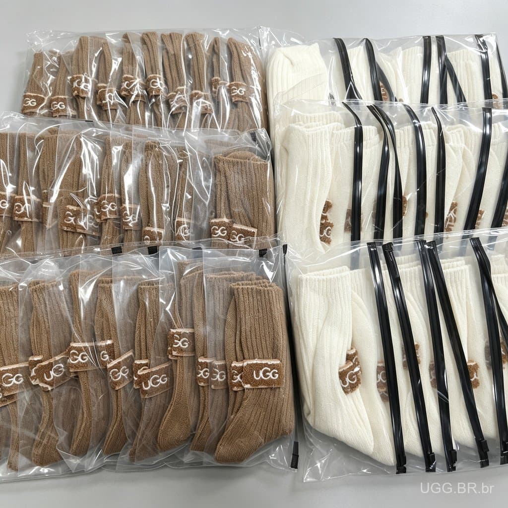 Meias Femininas UG*g para Outono e Inverno, Espessas, de Cano Médio, Quentes, Pacote com 10 Pares