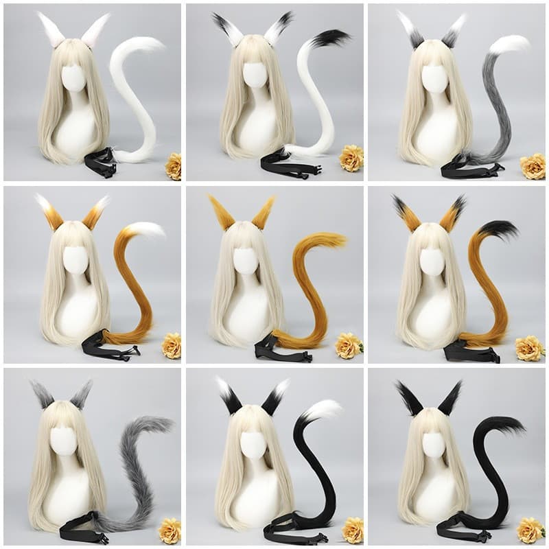 Bonito Longo Pelúcia Orelhas De Gato E Cauda Conjunto Estilo Japonês Lolita Menina Cosplay Acessórios Macio Peludo Anima