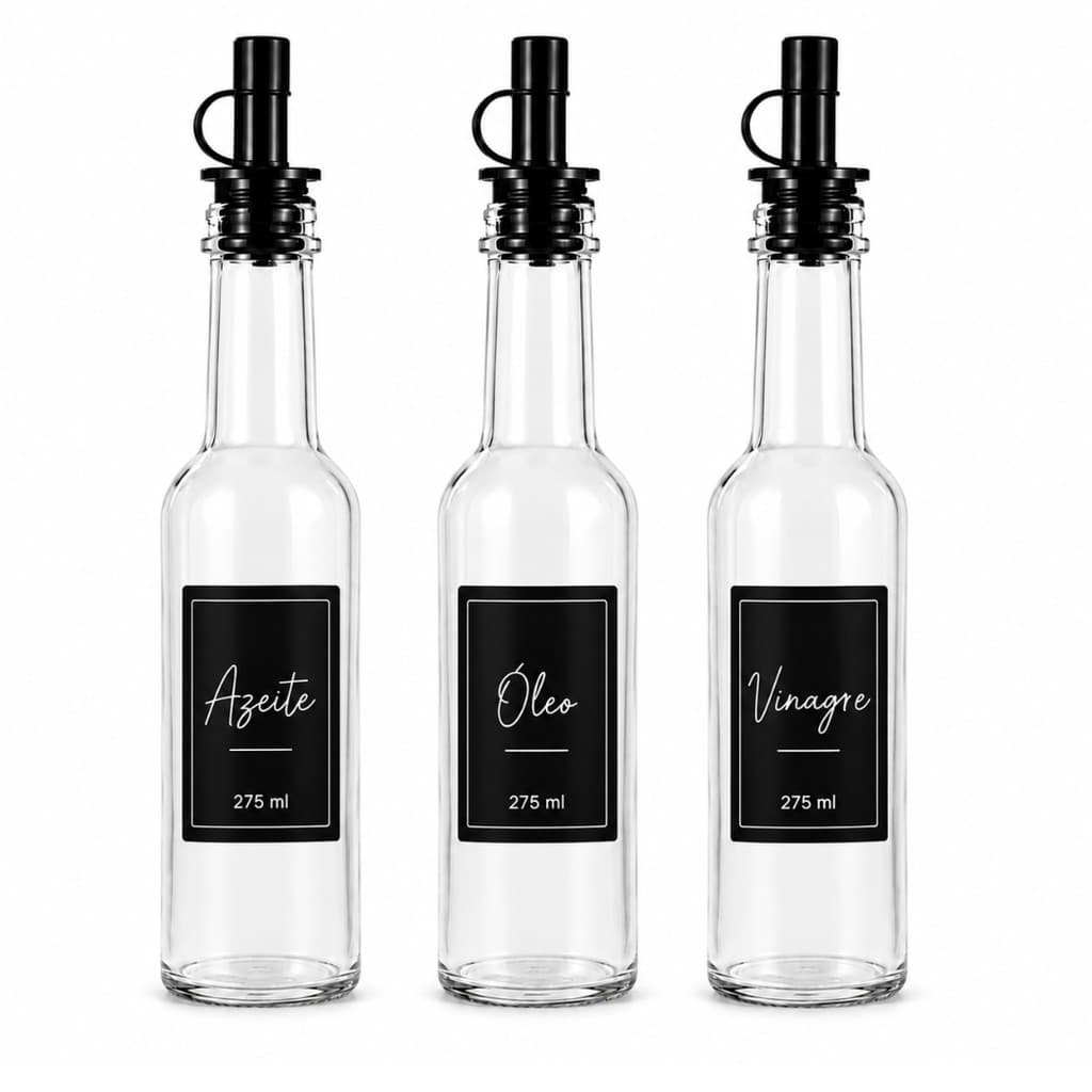 Kit 3 Galheteiros de Vidro 275 ml com Dosador Preto