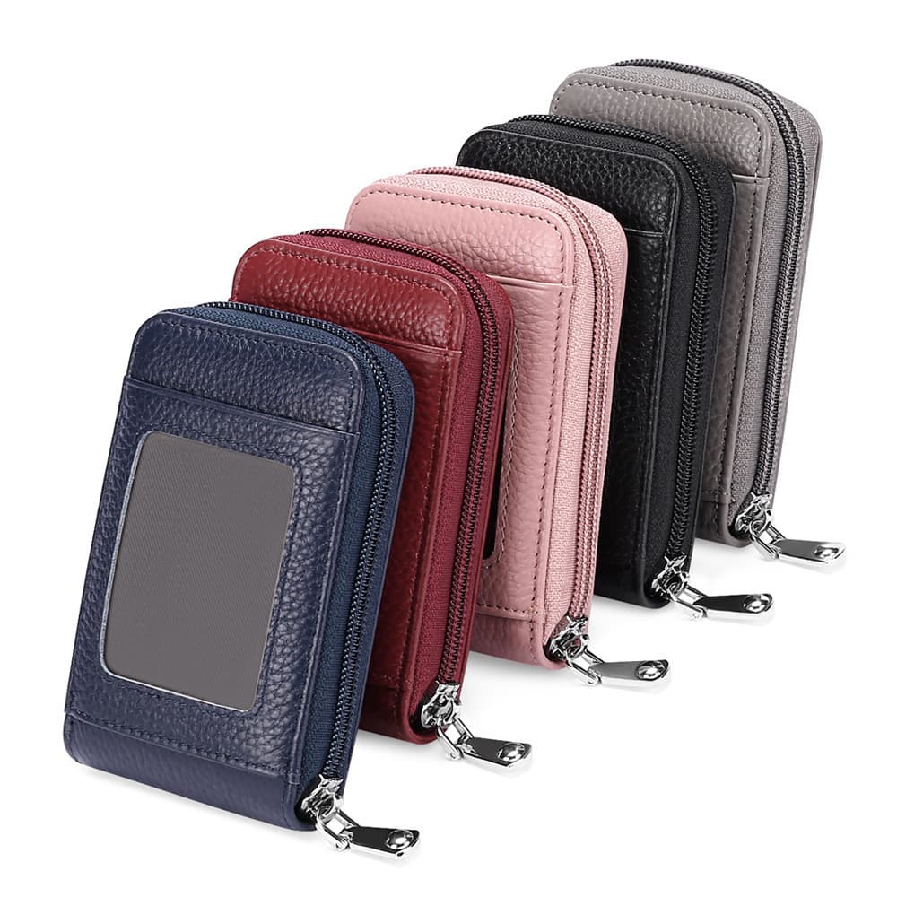 Porta-cartões de órgão de couro de primeira camada RFID Anti-roubo Swipe Slot para vários cartões Porta-cartões de crédi
