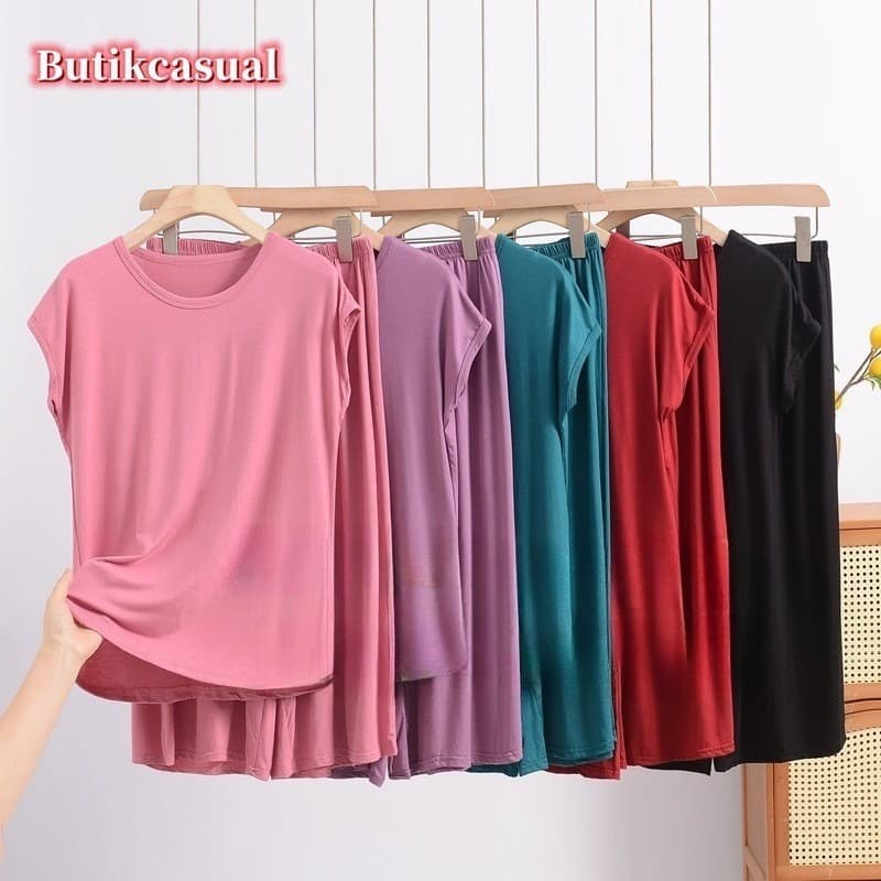 Feminino Modal Simples Pijamas Soltos Camisas Tamanho Grande shorts 2 Pçs Conjunto 2025 Verão casual loungewear Ternos