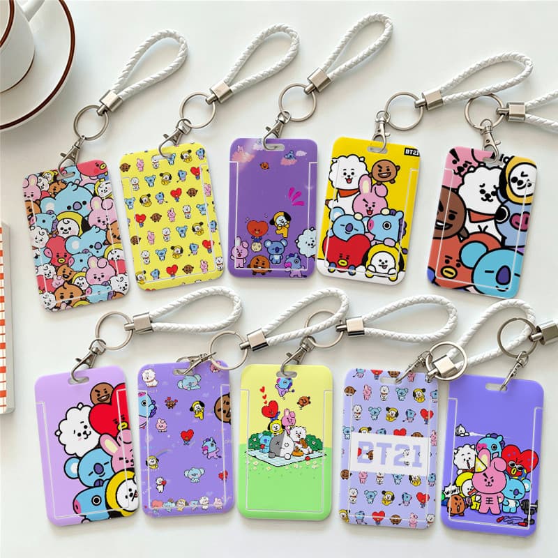 BT21 Porta-Crachá para Estudante Trabalho Escola com Cordão Carteira de Identificação para Cartão Personalizado K-pop.