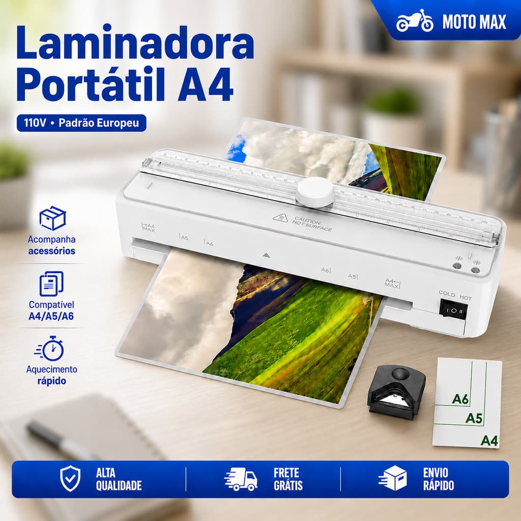 4 Em 1 Plastificadora e Laminadora Portátil A4 Plastificadora Refiladora Documentos  Para Escolas - 110V