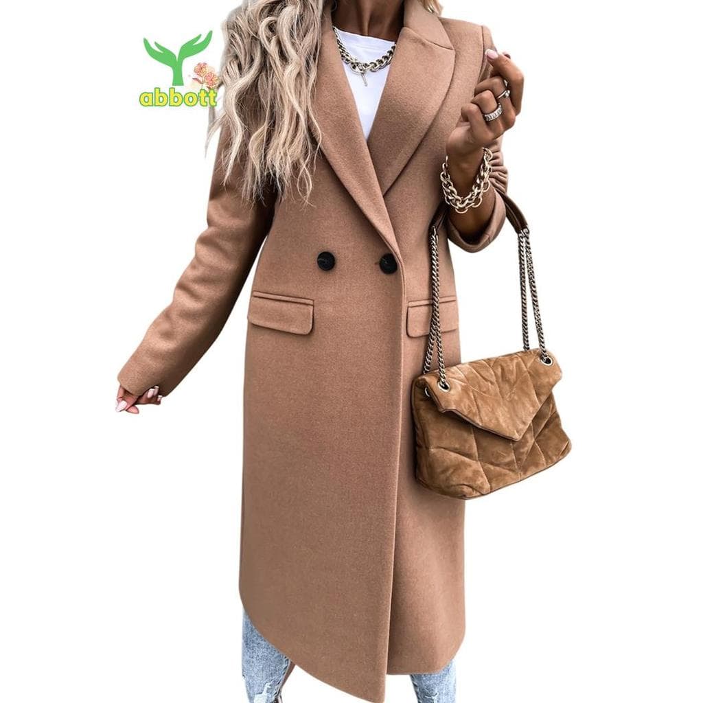[Quick A] Casaco Feminino De Lã De Inverno Com Lapela Casual E Peito Único Cáqui L