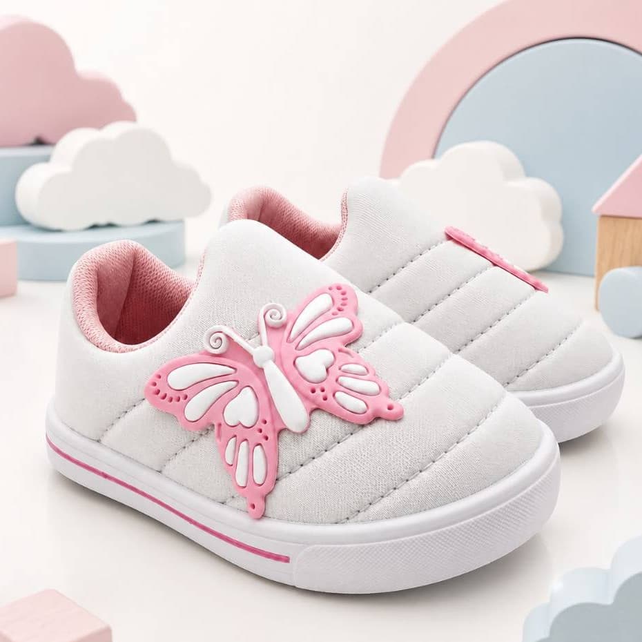 Tênis Infantil Menina Calce Fácil Borboleta Delicado Confortável Macio Casual Escolar Promoção