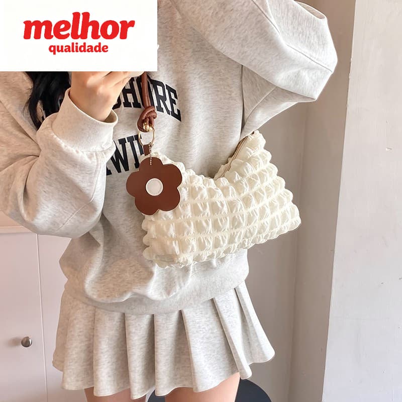 2026 Primavera Verão Novo Estilo Puff Cloud Bag Feminino Influenciador Plissado Nylon Underarm Bag Macio Leve Versão Cor