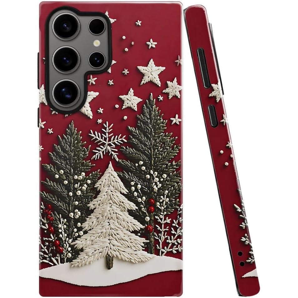 Capa para Samsung Galaxy S25 Ultra, Capa de Telefone com Estampa de Árvore de Natal Vermelha de Inverno, Resistente a Qu