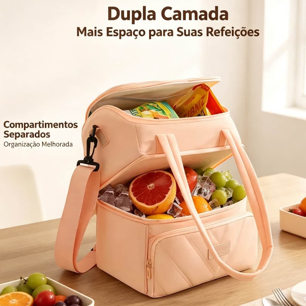 Bolsa Térmica Dupla Camada Lancheira Impermeável Alça Transversal Para Marmita Trabalho Piquenique