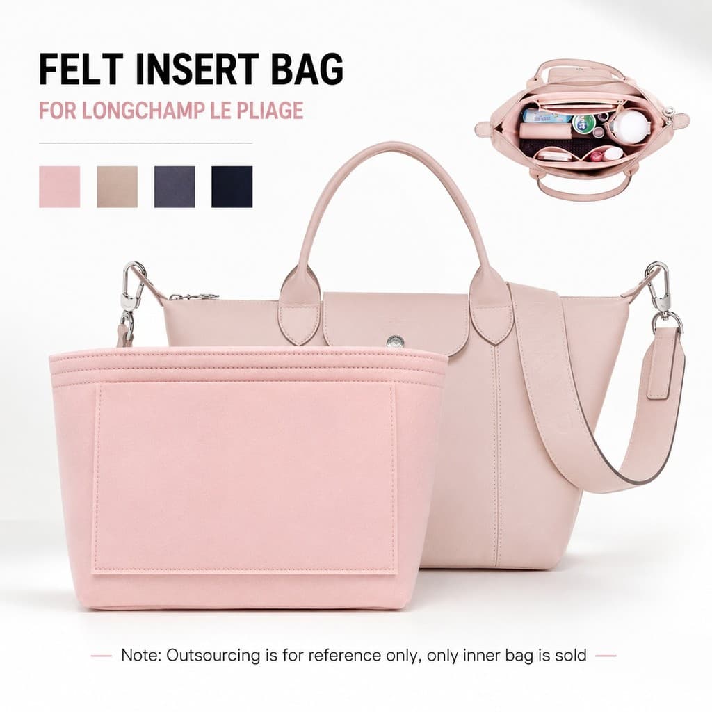 Organizador Interno de Feltro Compatível com Longchamp Le Pliage, para Alça Longa ou Curta, Tamanho S