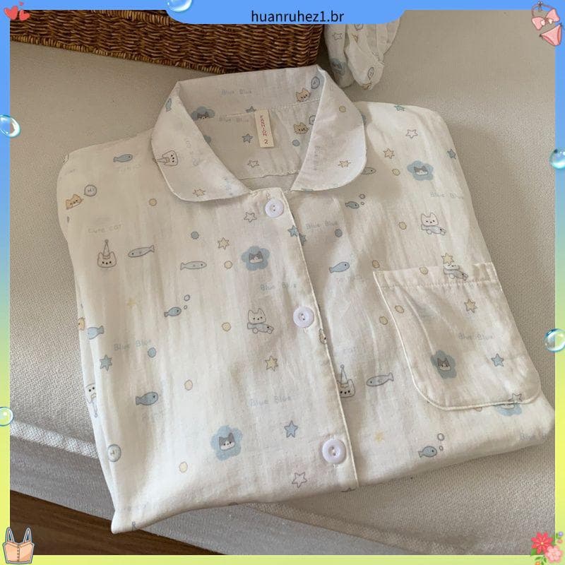 Loja venda quente japonês ins estilo bonito nuvem algodão Cardigan pijamas feminino Shorts de manga curta verão doce dor