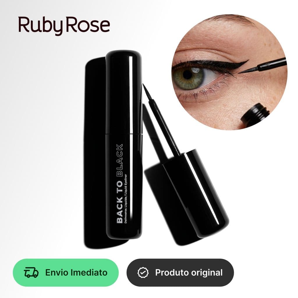 Delineador Ruby Rose Preto Back To Black Kit 3 Unidades Ponta Fina Precisão Prova D’água Longa Duração Acabamento Matte