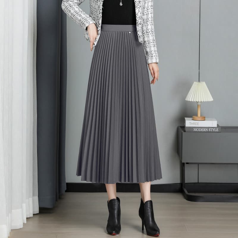 Moda lã saia plissada saia feminina 2026 saia alta a linha Casual bainha grande saia de comprimento médio