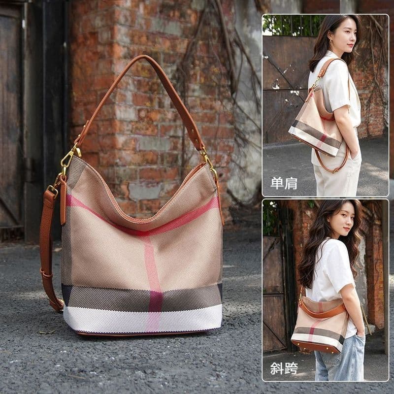 2026 novo estilo de alto valor bolsa de grande capacidade leve xadrez tecido bolsa mensageiro de um ombro moda