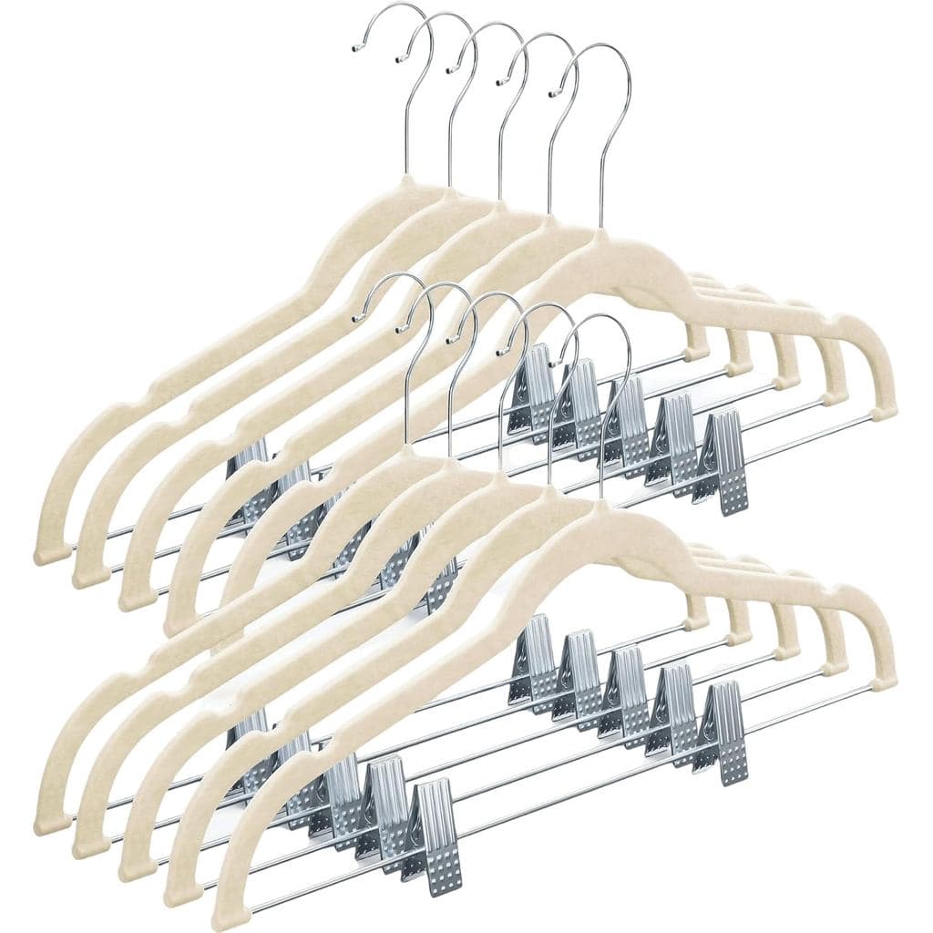 Home-it Pacote com 10 Cabides de Veludo com Clipes - Cabides para Calças e Saias em Cor Marfim - Ultra Finos, Antiderrap