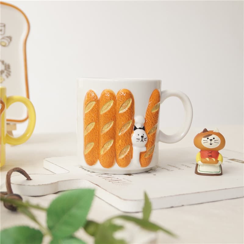 Gato mantimentos japonês D bonito pão série caneca de gato em relevo Baguette torrada gatinho copo de água copo de leite