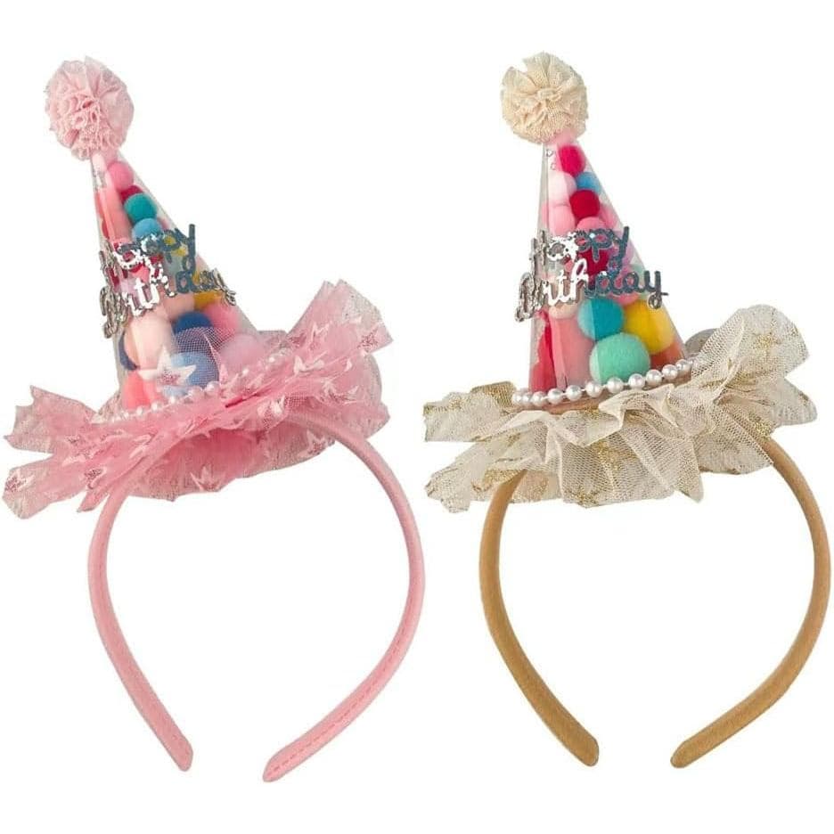 Pokinge 2 Peças Tiara de Aniversário em Forma de Cone com Renda - Acessório de Cabelo para Festa e Adereço para Fotos pa